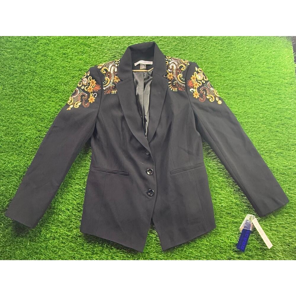 Peter Nygard Black Blazer with Colorful Embroidered Shoulders